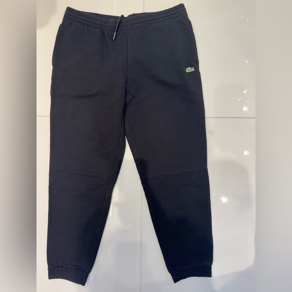 Lacoste Kids Black Sweatpants with Green Logo